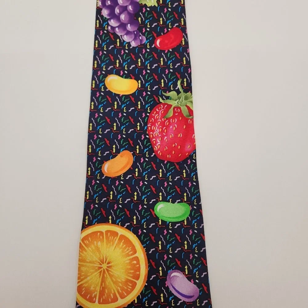 Vintage 1996 Resilio Tie Jelly Belly Grapes Strawberry Orange Confetti 100% Silk